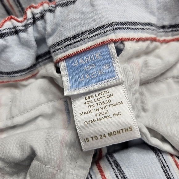 Janie and Jack Linen Blend #bluetag Shorts 18-24 months Blue + Red Stripe puppy - Picture 5 of 7